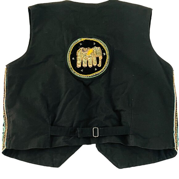 Vtg Rico International Vest Sequined Elephant Boho Womens M/L Festival Beaded - Picture 2 of 13